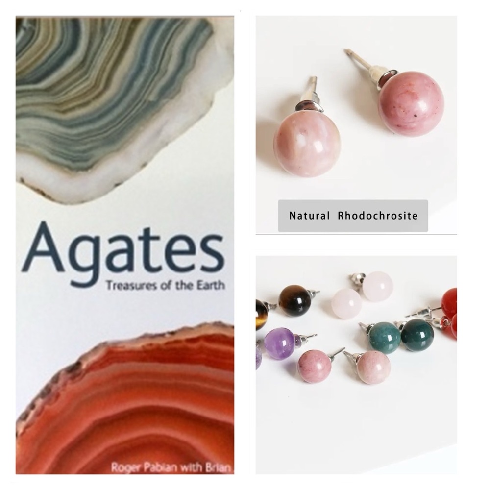 🐘 Natural Rhodochrosite Agate Stainless Steel Stud Earrings